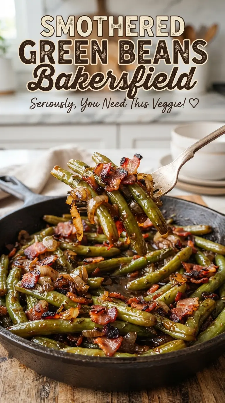 Smothered green beans glossy bacon brown sugar