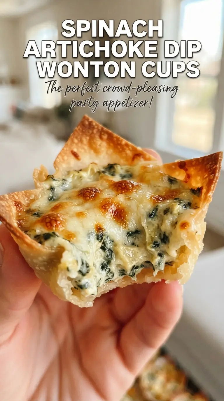 Spinach Artichoke Dip Wonton Cups crisp creamy golden