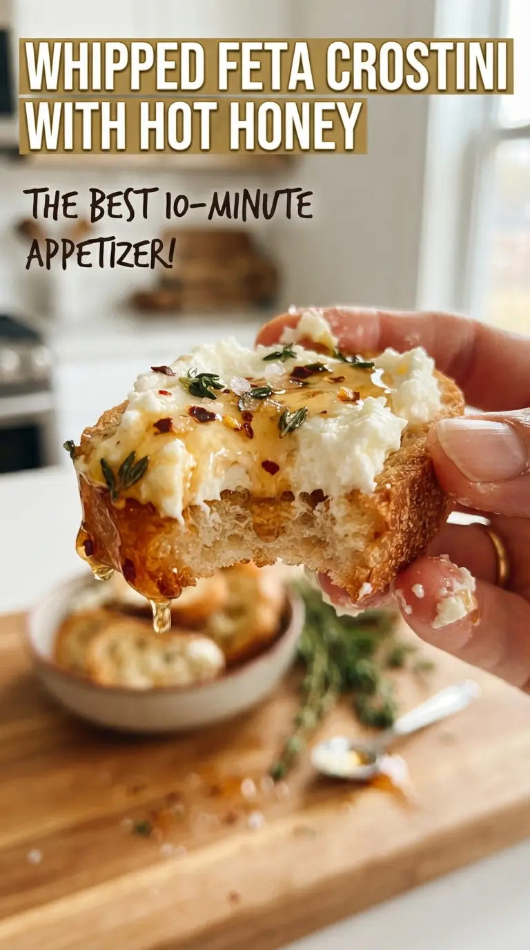 Whipped feta crostini with hot honey creamy crisp savory