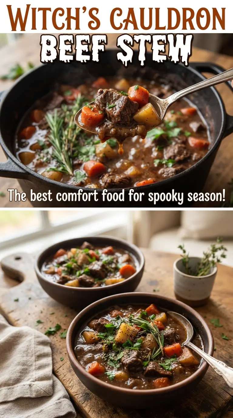 Witch's Cauldron Beef Stew dark bubbling hearty
